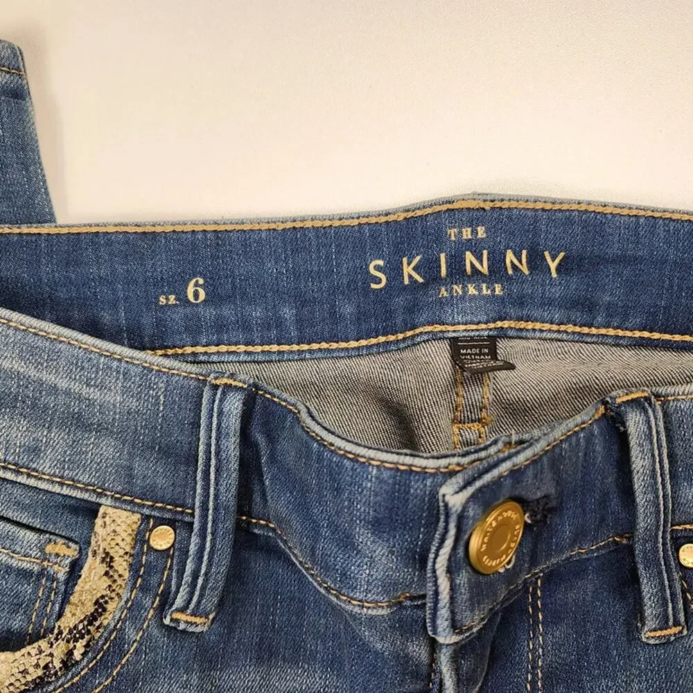 WHBM The Skinny Jeans Sz 6 or 28x28.5 Snakeskin Trim Ankle